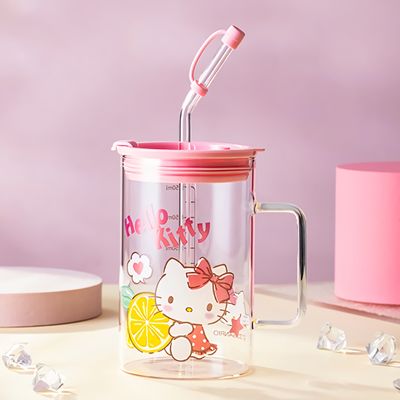주방 용품 귀여운 헬로 빨대 유리컵 700ml