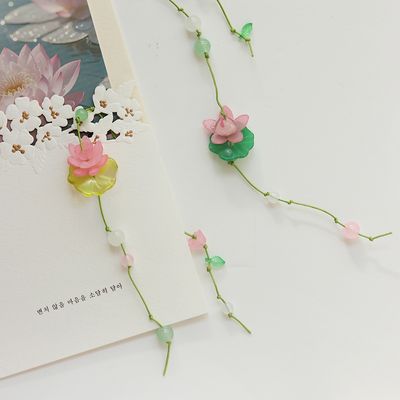 연꽃 비즈 끈 책갈피 꽃 끈갈피 만들기 DIY 키트 2종