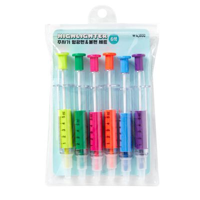 아트박스 주사기 형광펜&볼펜 세트 6입