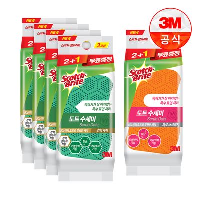 [3M]강력 도트수세미2+1입 4개+제로스크래치2+1입 1개