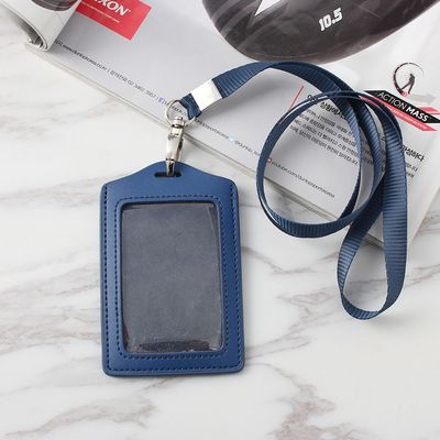 가죽 단면 사원증 케이스+목걸이줄 2p세트(세로형)