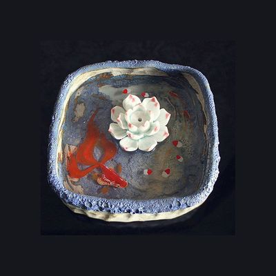 연꽃과 금붕어 향로 인테리어소품(WDAB649)