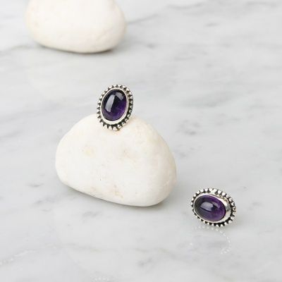 [925실버]앤틱 라운드 자수정 실버귀걸이 ER214_J