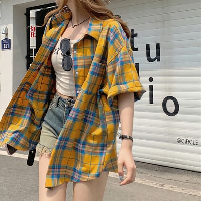 [sale] 여성 여름 망고 체크 루즈핏 반팔 셔츠 남방