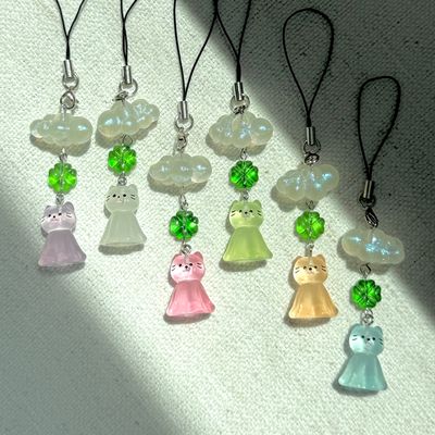 고양이 테루테루보즈 네잎클로버 날씨 요정 키링 6종