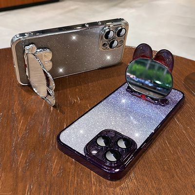 아이폰 15 14 13 12 글리터 토끼 미러 거치대 케이스