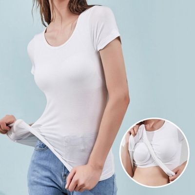 캡 내장 모달 티셔츠 노브라 스판 기능성 홈웨어 잠옷