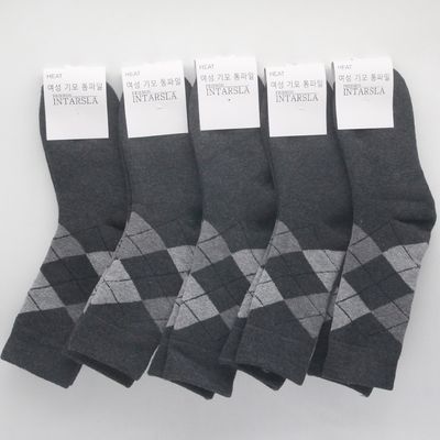 여자 기모양말 5켤레 아가일 장목 진회색 겨울 보온