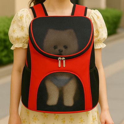 BNP_2009 강아지 고양이 레드 메쉬 통풍 백팩 외출