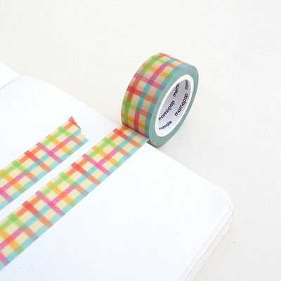 모모마테 빈티지 색연필 체크 마스킹테이프