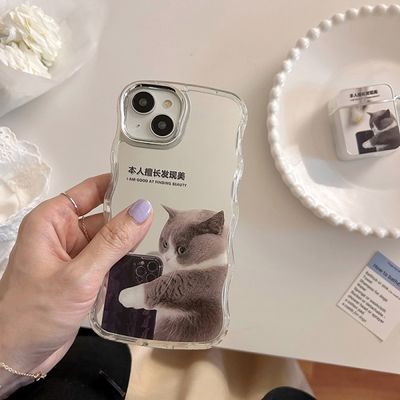 아이폰 14 13 12 리얼 고양이 미러 실리콘 케이스