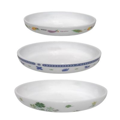 유백유리 WHITE식물 디자인 오목접시(대중소) 7개