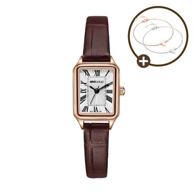 미니골드 페미닌 스퀘어 가죽 손목시계 골드브라운