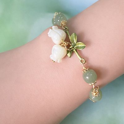 H36 화전옥 자개은방울꽃 행운팔찌 원석팔찌 길이조절