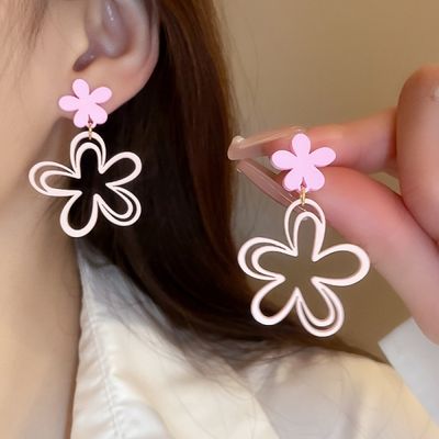 키치 팝 아트 빅 플라워 드롭 실버 925 은침 귀걸이