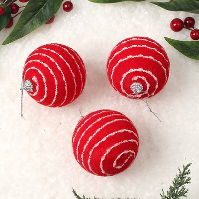 핫레드 패브릭 장식볼 3p(8cm) (비즈 라인) 소품