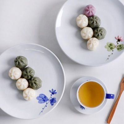 늘 한꽃 국산 백자 굽접시 2종 택1