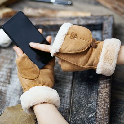 2 in 1 스웨이드 벙어리 반장갑 털장갑 손가락장갑