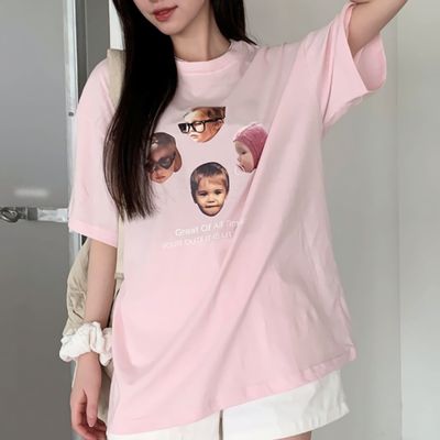 여성 썸머 베이비 프린팅 오버핏 반팔티