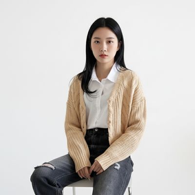 여성 브이넥 꽈배기 하찌 니트 가디건 데일리 캐주얼