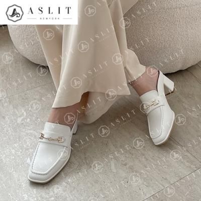 [애슬릿]스퀘어 토 여성 하이 힐 더비 페니 뮬 블로퍼