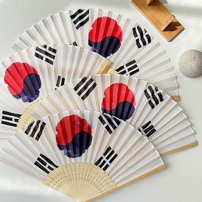 대나무 실크 접이식 태극 부채 전통 1P(WFJDPB3)