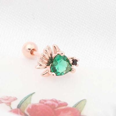 Everyday 14K 금침 큐빅 로즈골드 Green FISH 한쪽