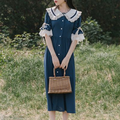 (대여) 빈티지블루 빅레이스카라 원피스 경성의상