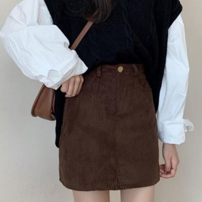 겨울 가을 코듀로이 미니 골덴 데일리 스커트 A라인(WFLPUOF)