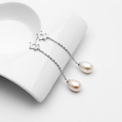 [애슬릿]심플 체인 담수 진주 은침 드롭 귀걸이