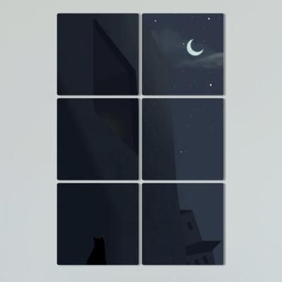 cf668-멀티액자_고양이가바라보는달