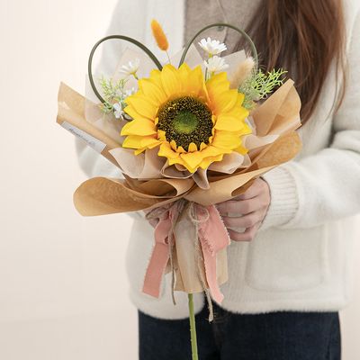 해바라기 조화 꽃다발 LED 엔틱 48cm 인테리어 장식