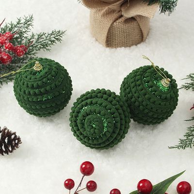 퓨어 그린 패브릭 장식볼 3p(8cm) (방울 도트)  소품