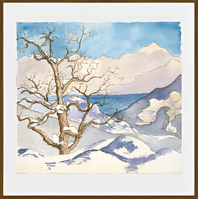 겨울 나무가 있는 호수 계곡 아트 프린트