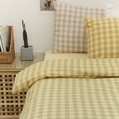 멜란 타탄 체크 이불커버-옐로우
