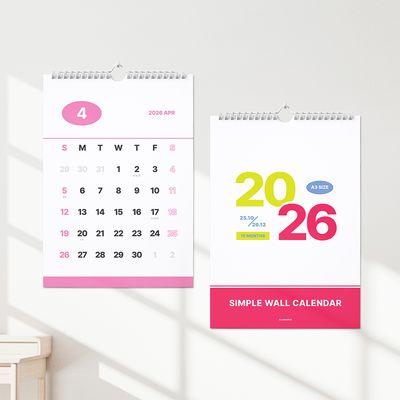 2026년 모모팝 심플 벽걸이 달력 2026 월 캘린더 A3