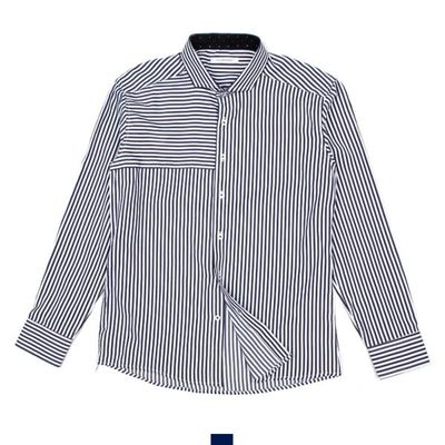 [빅사이즈]와이드카라 블루 스트라이프 남자셔츠