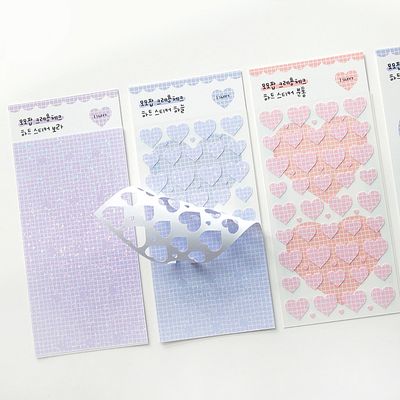 모모팝 홀로그램 크레용 체크 하트 스티커 3종