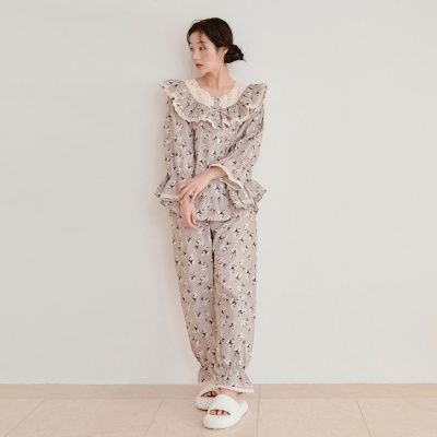 [쿠비카]훌 소매밴딩 플라워 투피스 여성잠옷W120