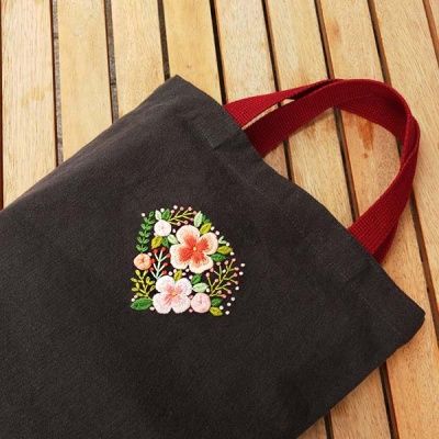 프랑스자수 패키지 DIY 꽃다이아몬드 에코백 차콜