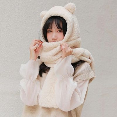 곰돌이 후드 머플러 모자 목도리 겨울(WFGJB4X)