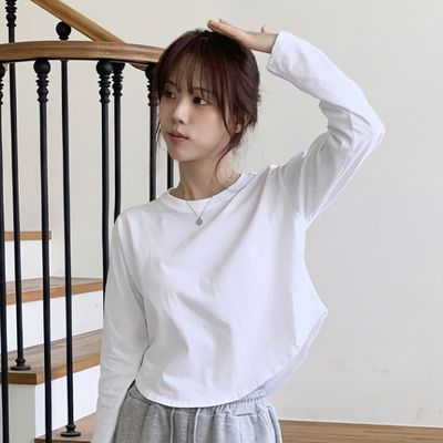 여성 밑단 굴림 20수 코튼 긴팔티