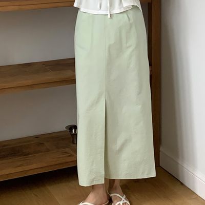 여성 뒷밴딩 썸머 엠보 트임 롱스커트