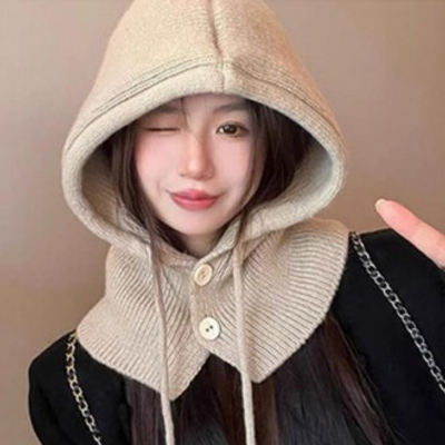 겨울 단추 니트 스웨터 넥워머 후드 골지 바라클라바