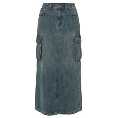 뒷밴딩 카고 데님 롱스커트