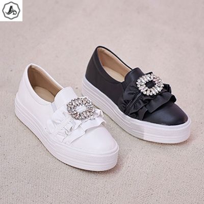 [애슬릿]키높이 슬립온 셔링 큐빅 장식 여성 단화 4cm