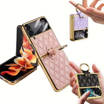 갤럭시 z플립 4 3 퀼팅 가죽 액정 풀커버 링 케이스