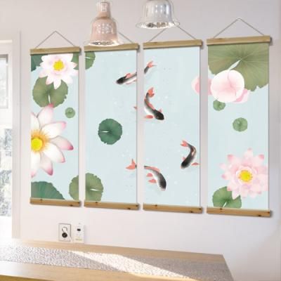 ci374-우드스크롤_40CmX120Cm-재물의상징잉어연못(4개1세트)