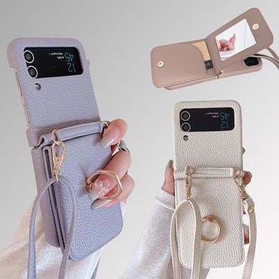 갤럭시 z플립 5 4 3 가죽 미러 링 스트랩 카드 케이스