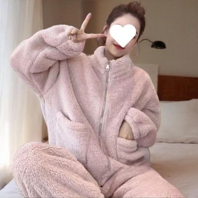 하넬라 양털 플리스 여성 겨울 파자마 잠옷 세트